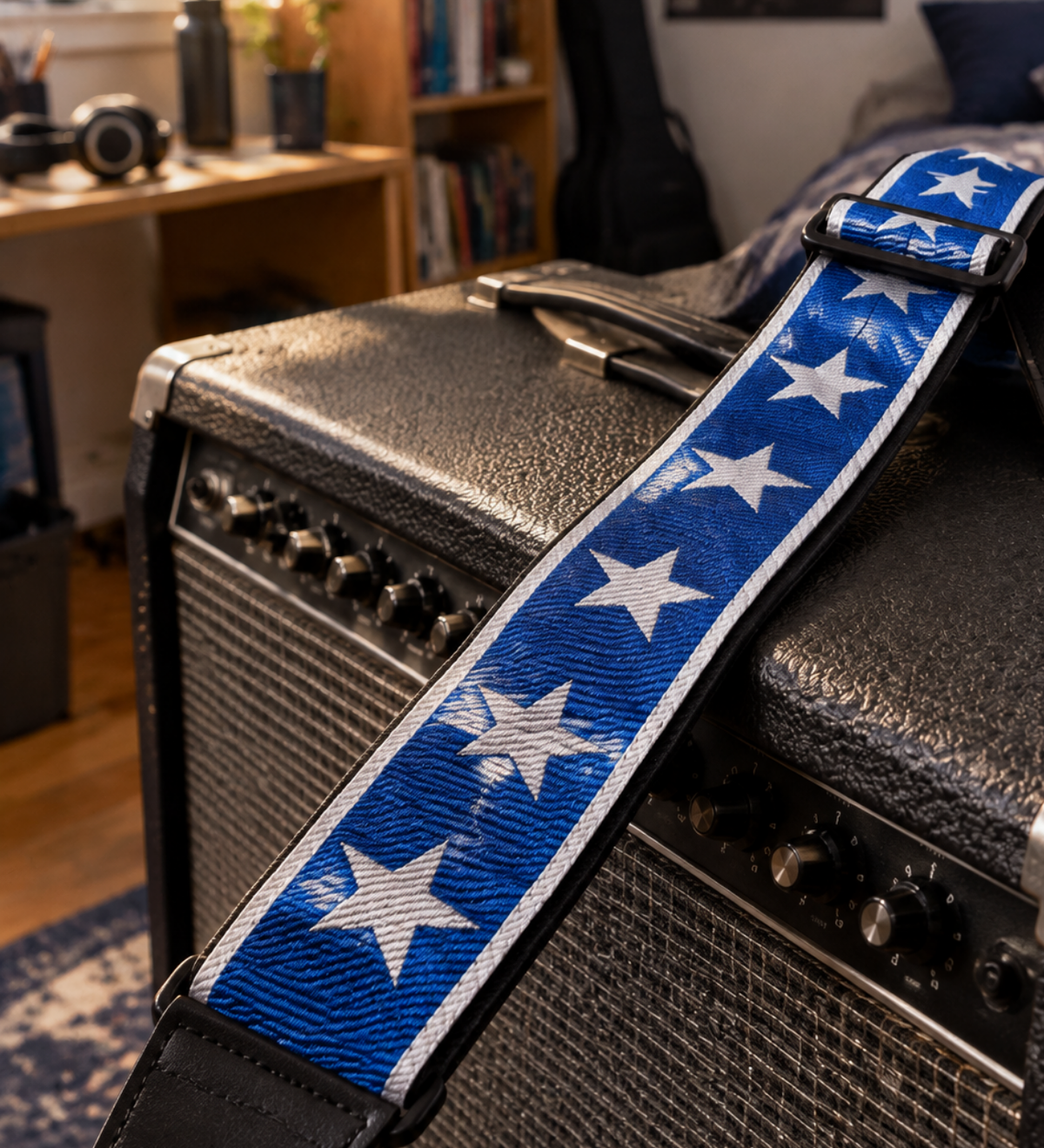 LOCK-IT 2" ROCK JAQUARD BLUE STAR Guitar Strap – view 2