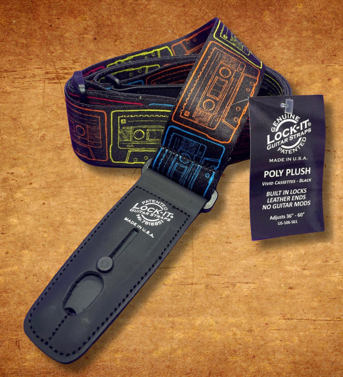 LOCK-IT 2" Plush Poly Vivid Cassettes Guitar Strap – view 3