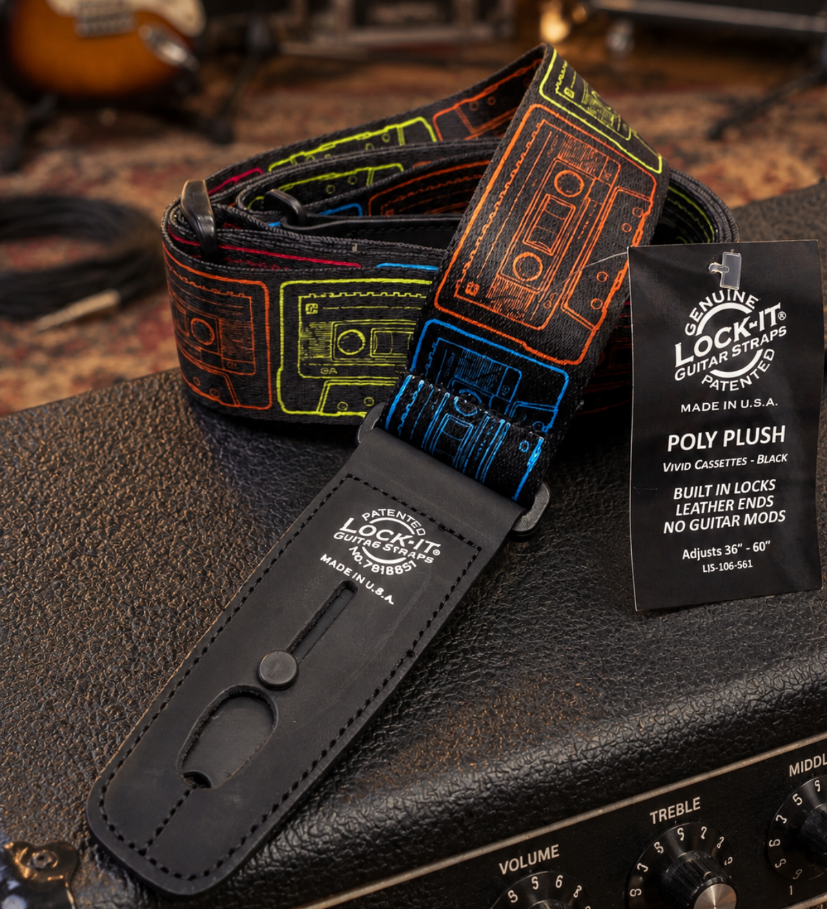 LOCK-IT 2" Plush Poly Vivid Cassettes Guitar Strap