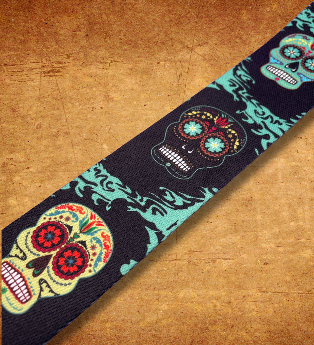 LOCK-IT 2" PLUSH POLY SUGAR SKULLS Guitar Strap – view 2