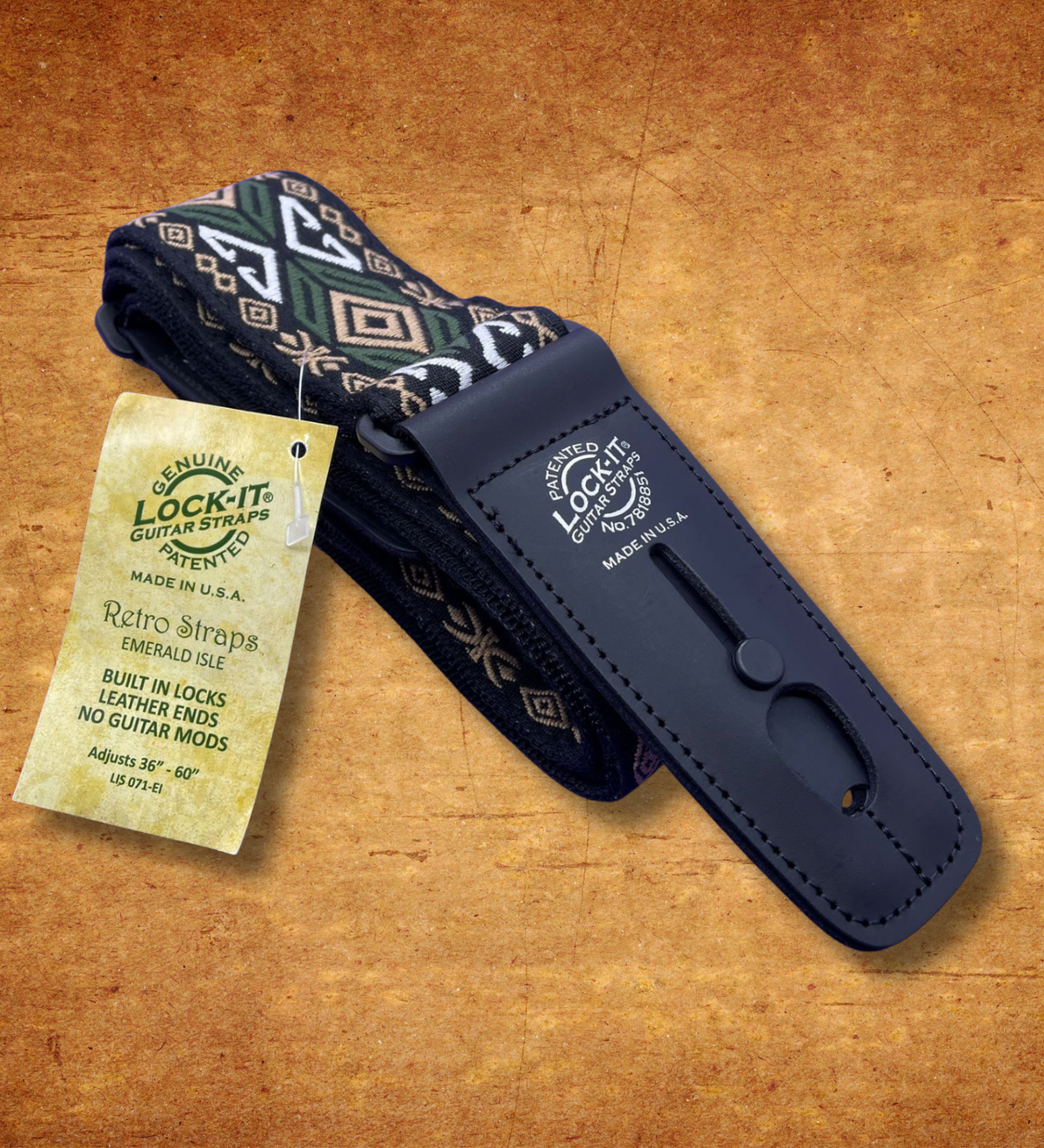 LOCK IT 2" RETRO EMERALD ISLE Guitar Strap