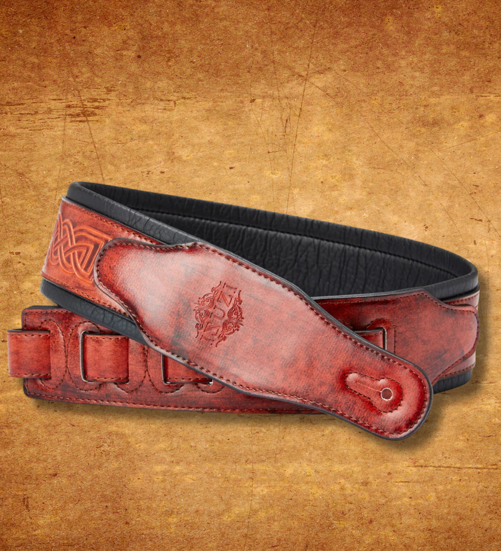 ISUZI CK01 Dark Red Celtic Knot Leather Guitar Strap