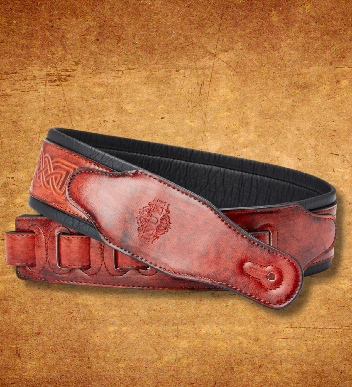 ISUZI CK01 Dark Red Celtic Knot Leather Guitar Strap