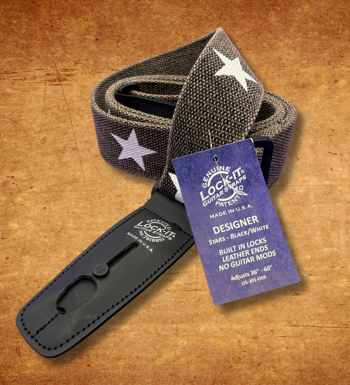 LOCK-IT 2" ROCK COTTON BLACK STAR Guitar Strap – view 2