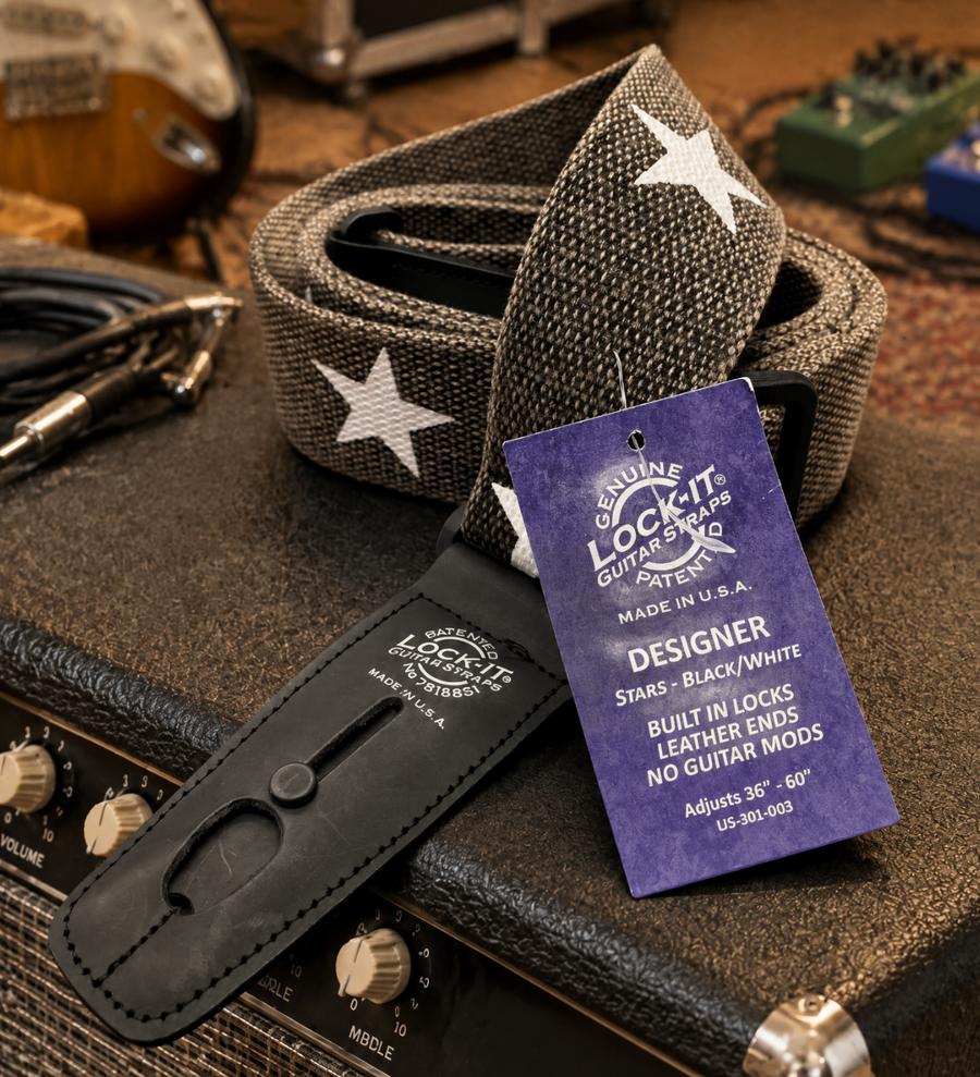 LOCK-IT 2" ROCK COTTON BLACK STAR Guitar Strap