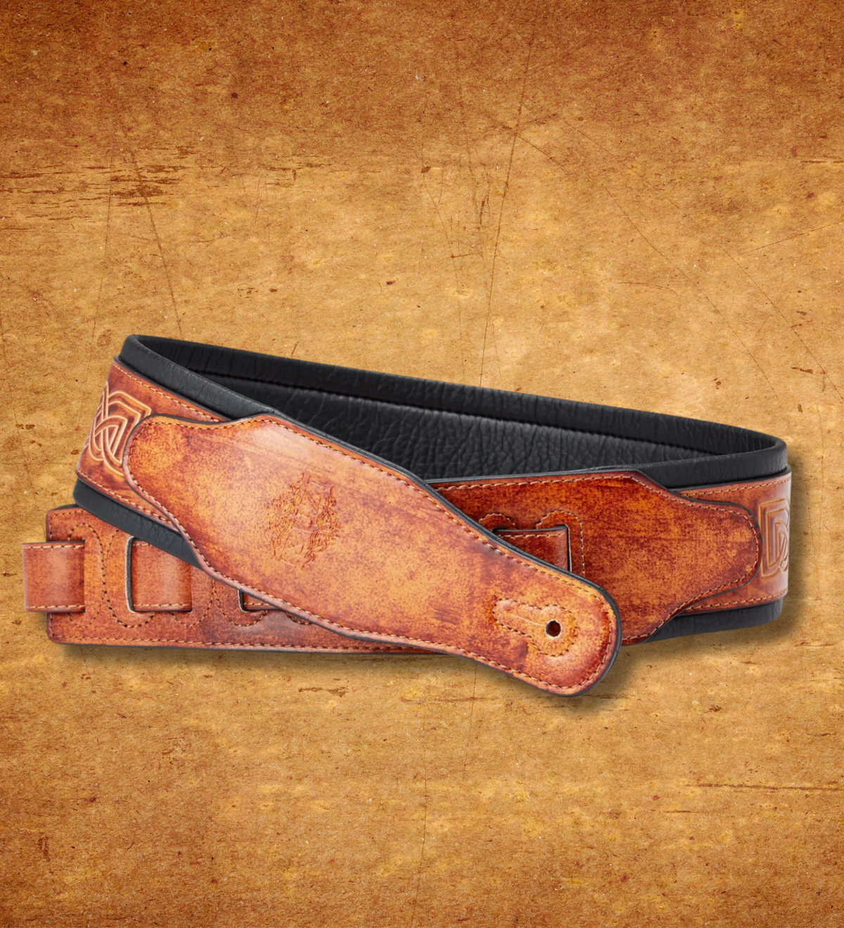ISUZI CK-01 Light Brown Celtic Knot Leather Guitar Strap