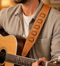 Isuzi Bass Strap BST11-1 Wide Black Garment leather Guitar/Bass strap with a TAN Top