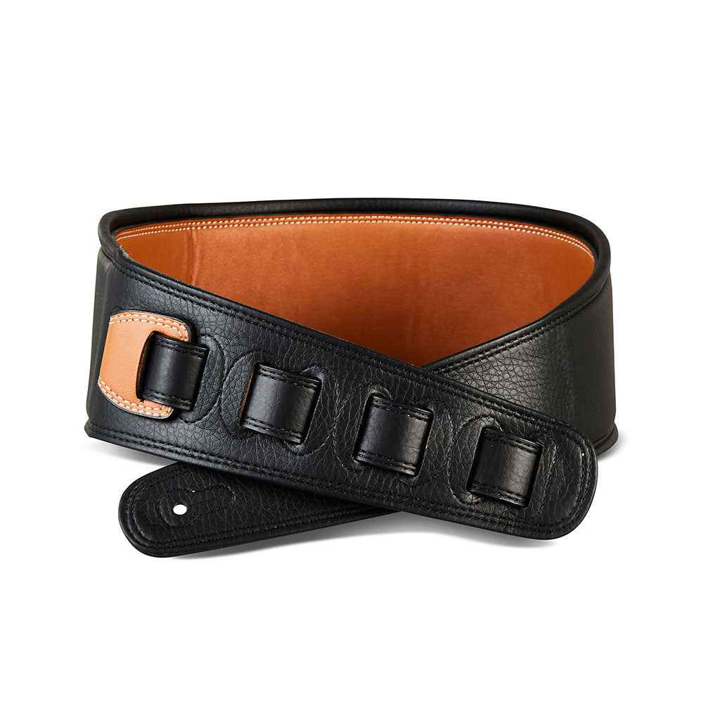 Isuzi Bass Strap BST11-1 Wide Black Garment leather Guitar/Bass strap with a TAN Top