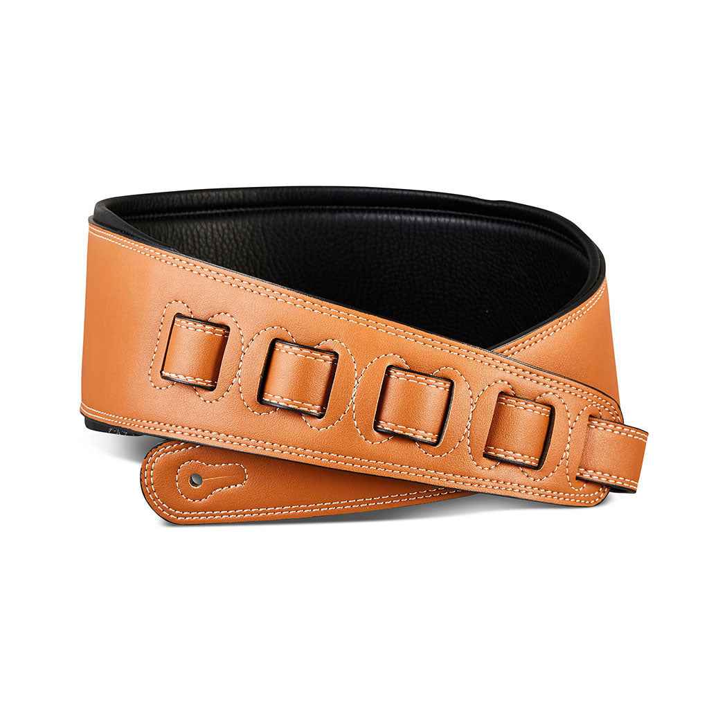 Isuzi Bass Strap BST11-1 Wide Black Garment leather Guitar/Bass strap with a TAN Top