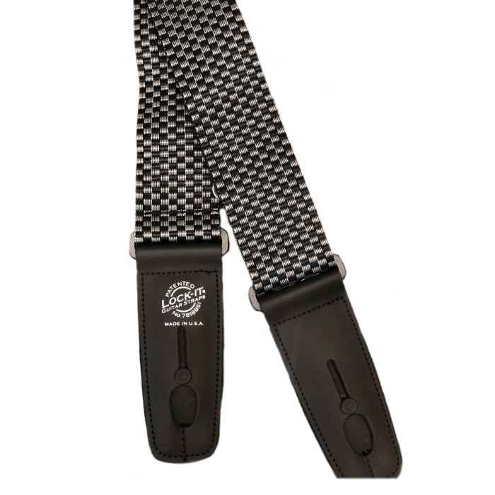 LOCK IT 2" POLY CHECKER - Silver/Black Guitar Strap