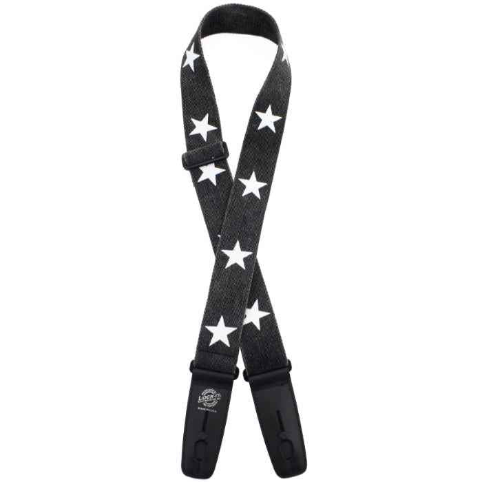 LOCK-IT 2" ROCK COTTON BLACK STAR Guitar Strap