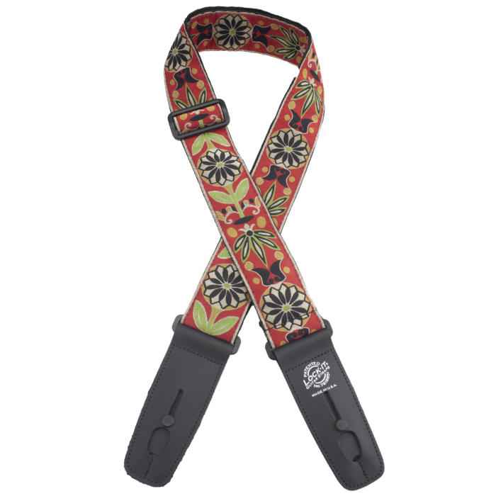 LOCK-IT 2" DESIGNER VINTAGE RED FLORAL Guitar Strap
