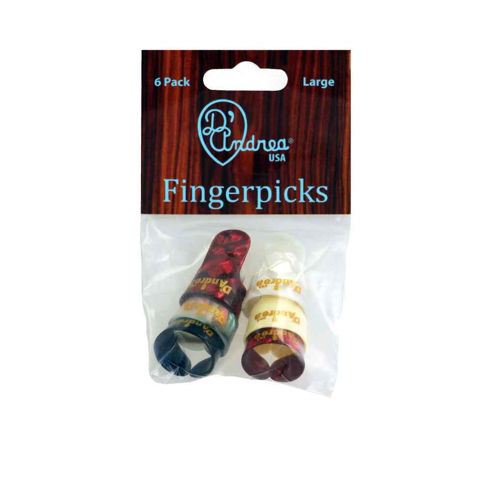 D'Andrea Plectrums, Large Finger Picks - DELUXE COLORS - 6 pack