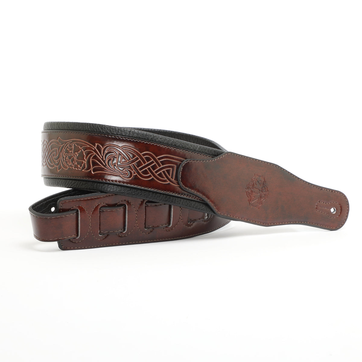 ISUZI CK01 Dark Brown Celtic Knot Leather Guitar Strap