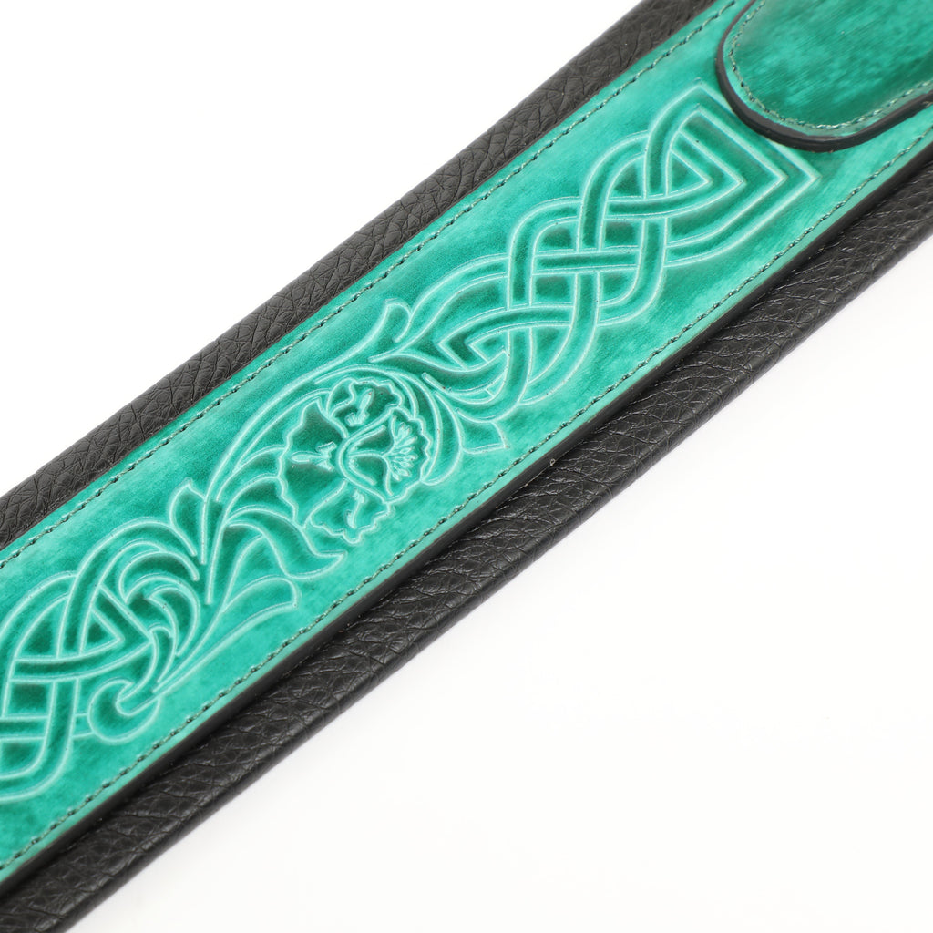 ISUZI CK01 Green Celtic Knot Leather Guitar Strap