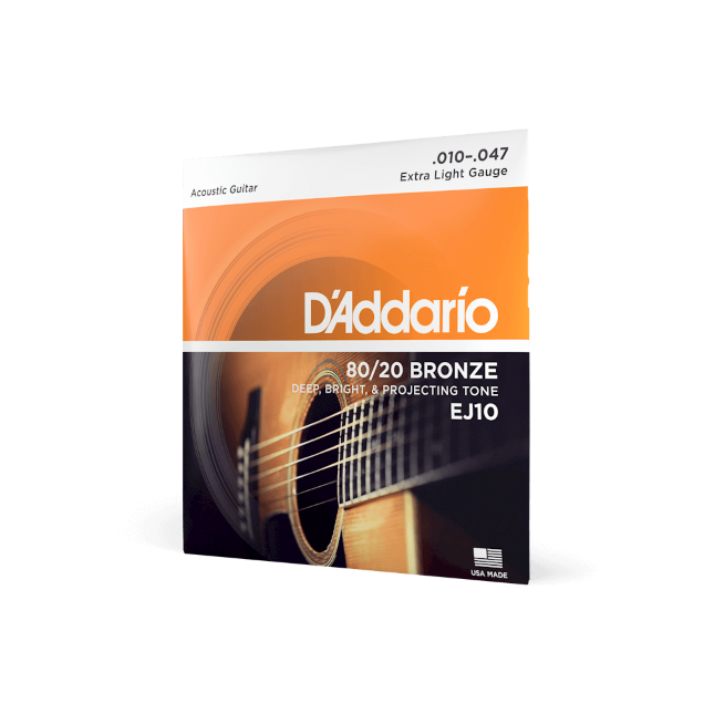 D'Addario 10-47 Extra Light, 80/20 Bronze Acoustic Guitar Strings