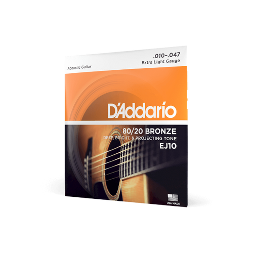 D'Addario 10-47 Extra Light, 80/20 Bronze Acoustic Guitar Strings