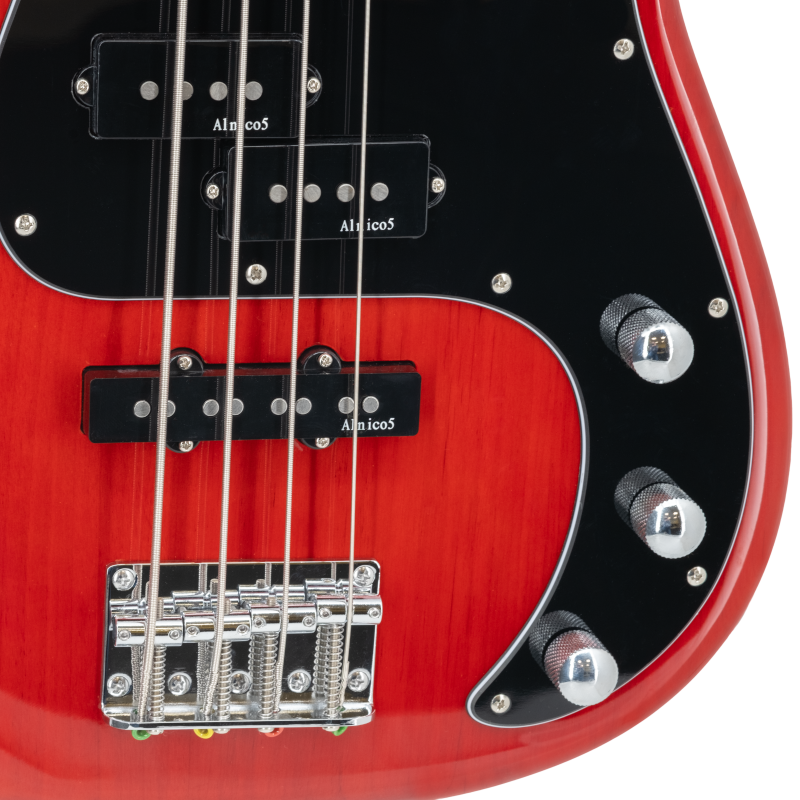 Prodipe PJ90 MA Alder TRD Bass, PB + JB Pickups, Flame Trans Red – view 3
